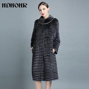 HDHOHR 2026 고품질 천연 밍크 모피 코트 여성 겨울용 따뜻한 폭스 퍼 장식 니트 진짜 밍크 모피 재킷 패션 여성복