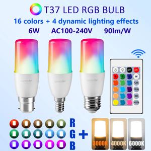 2PCS E14/E27/B22 T37 RGB 전구 LED 여러 가지 빛깔의 조명 디밍 가능 16색 원격 제어 스마트 조명 - 모든 순간을 밝게