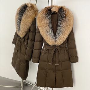 리얼리티 퍼 재킷 여성용 리얼 폭스 퍼 칼라 가을 겨울 화이트 덕 다운 코트 따뜻한 패딩 재킷 여성 방수 깃털