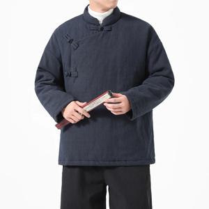 전통 중국식 파카 겨울 남성 레트로 린넨 코튼 패딩 재킷 남성 두꺼운 루즈 빈티지 코트 남성 한복 파카 아우터웨어