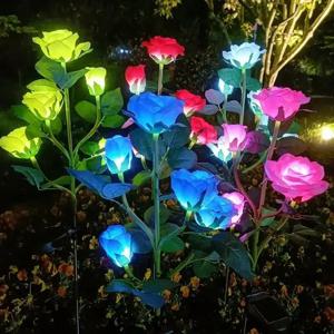 1PC 태양광 5송이 장미꽃 LED 조명 야외 플러그인 장식 조명 정원 잔디밭 마당 경로 파티오용