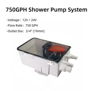 시플로 샤워 섬프 펌프 시스템 보트 RV 빌지 12V 750GPH 해양 다중 포트 배수 박스