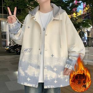 남성용 양털 안감 두꺼운 가을 겨울 재킷, 고등학생 및 중학생을 위한 버튼업 코트, 젊고 역동적인 스타일