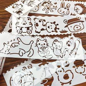 8PCS 미니 동물 스텐실 세트 DIY 페인팅 템플릿 스크랩북 공예 속이 빈 스텐실
