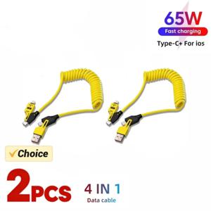 2개입 4 in 1 65W 스프링 숏 데이터 케이블 6A USB 타입 C 스프링 텔레스코픽 퀵 충전 케이블 아이폰15 14 13 12용 스프링 USB 케이블