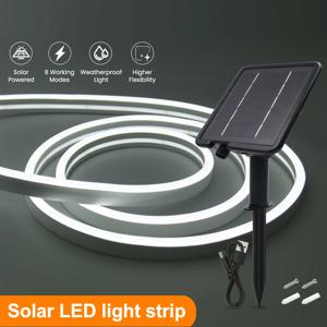 태양광 네온 스트립 DC 24V IP67 방수 웜/콜드 화이트 플렉시블 리본 로프 LED 조명 야외 정원 장식 램프