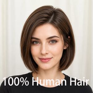 5x5 PU 실크 베이스 레이스 프론트 가발 (왼쪽 앞머리 있는 짧은 단발) 100% 글루프리 인모 가발 실크 베이스 여성용 가발 색상 2 #