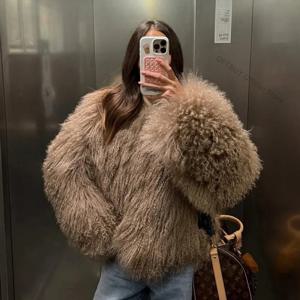 OFTBUY 리얼 퍼 코트 푹신한 아우터 리얼 몽골 양털 자켓 봄 겨울 티베트 양털 자켓 여성 롱 슬리브