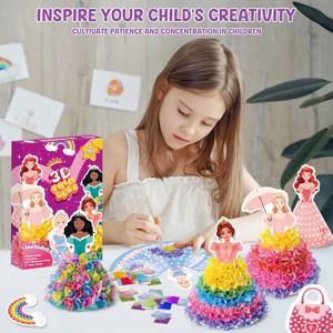 3D 공주 포크 아트 공예 키트, 800개 패브릭 조각 DIY 포킹 장난감, 어린이 교육용 수제 아트 세트 소녀 생일 선물