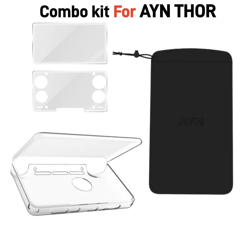 AYN THOR 게임 콘솔 액세서리 번들 인체공학적 TPU 그립 + 충격 방지 휴대 케이스 + HD 강화 유리 화면 보호기 4-in-1