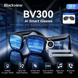 블랙뷰 BV300 4K AI 안경 색상 변경 스마트 번역 안경 사진 및 비디오 녹화 방수 통화 스마트 선글라스