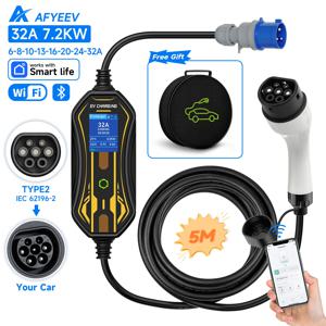 JNTAFEV 휴대용 전기차 충전기 EVSE 7.2KW 1상 32A 타입1 타입2 GB/T WIFI 앱 제어 전기차 충전기