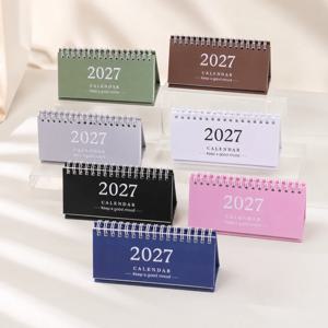 긴 빈티지 스타일 2027 탁상 달력 메모 페이지가 있는 월간 플래너 사무실 작업 연구 가정용 스파이럴 플립 데스크 캘린더