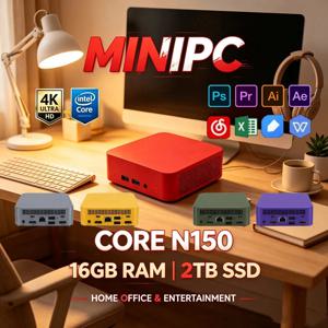 컴팩트한 인텔 N150 미니 PC 윈도우11 16GB 2TB SSD WiFi6 BT5.2 4K 포켓 데스크탑, 가정용 사무실 일상 게임용 워크스테이션
