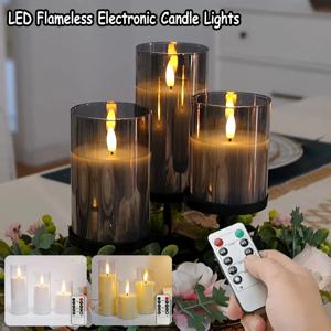 원격 타이머가있는 LED Flameless Candles 현실적인 깜박이는 불꽃 아크릴 촛불 크리스마스 웨딩 장식을위한 배터리 구동