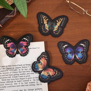 4개 세트 무지개빛 나비 모양 책갈피 PU 가죽 책 보호대 독자 및 교사용 책 애호가를 위한 훌륭한 선물