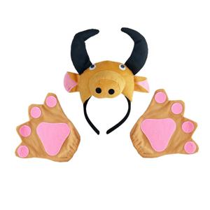 1세트 동물 머리띠 세트 소/황소 스타일 탈부착 가능한 꼬리 리본 넥타이 포함 소녀 코스프레 가면 무도회 파티 의상 패션쇼용