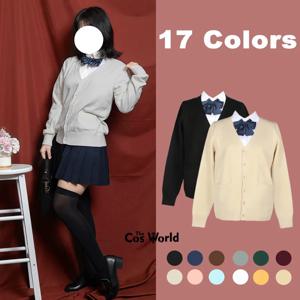 XS-3XL 봄 가을 여성 긴팔 니트 가디건 V넥 스웨터 아우터 재킷 코트 JK 교복 학생복