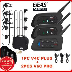 EJEAS V4C PLUS + 2PCS V6C PRO 1200M 전이중 블루투스 헤드셋 축구 회의 인터콤 3 사용자 심판 인터콤 헤드셋