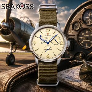 SEAKOSS 1963 파일럿 남성용 시계 40mm 오리지널 Seagull ST1780 자동 기계식 사파이어 크리스탈 레트로 스타일 방수 50m