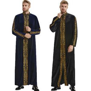 Eid 사우디 라마단 이슬람 남자 벨벳 Jubba Thobe 따뜻한 Kaftan 이슬람 의류 아랍어 가운 Thoub Thawb 두바이 Abaya 드레스 터키