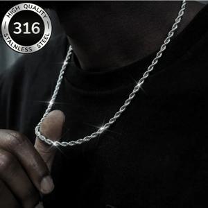 1피스 실버 색상 폭 2mm/3mm/4mm/5mm 로프 체인 목걸이 남녀공용 스테인리스 스틸 트위스트 싱가포르 레이어링 콜리어