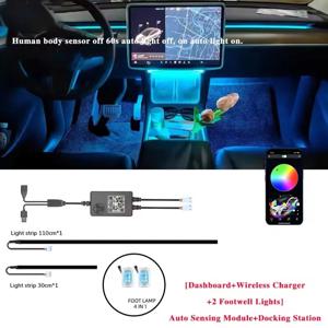 테슬라 모델 3 모델 Y용 자동차 주변 조명, 60 초 자동 OFF 모듈, USB 확장 도크 포함, RGB 앱 대시 보드 조명