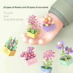 꽃 꽃다발 미니 입자 빌딩 블록 꽃 키트 3D DIY 크리 에이 티브 식물 홈 장식을위한 마이크로 벽돌 소녀 선물 성인 어린이