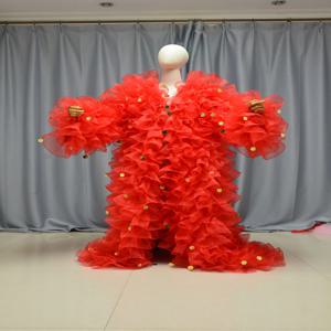레드 오간자 러플 스팽글 재킷 무대 의상 여성 재킷 여성 아우터 코트 크로스 드레싱 퀸 공연 의상 맞춤 색상