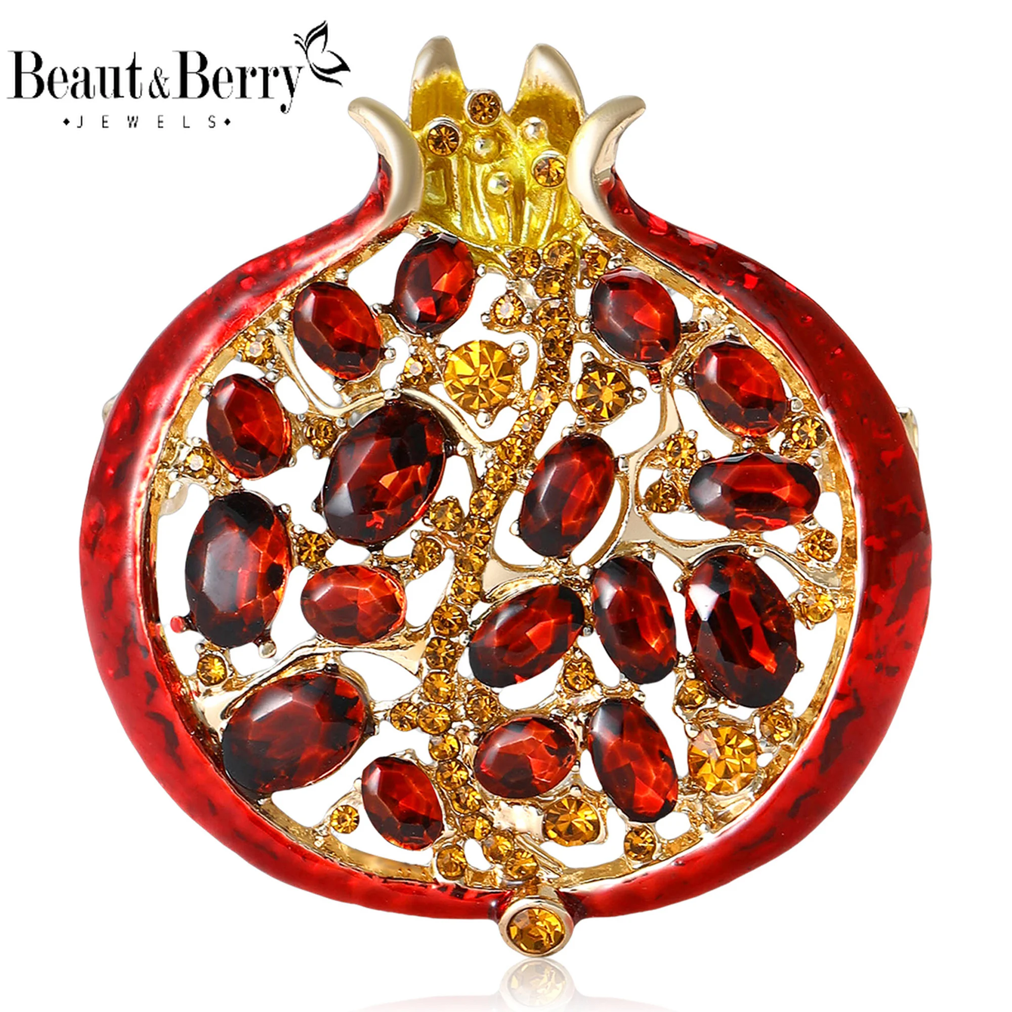 Beaut & Berry 여성을위한 럭셔리 라인 석 석류 브로치 에나멜 과일 식물 핀 캐주얼 파티 액세서리 새로운 선물 친구