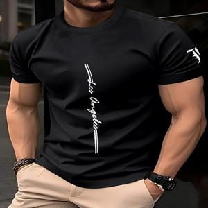 남성용 속건 통기성 루즈핏 트레이닝 라운드넥 티셔츠 (레터 패턴 프린트) 튼튼한 아웃도어 캐주얼