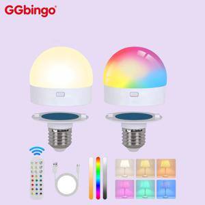 GGbingo 충전식 LED 스마트 전구 E27 (USB 컨트롤, 색온도 조절, 15단계 밝기, RGB 타이머 기능 및 리모컨 포함)
