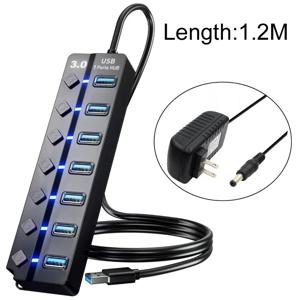 120CM USB 3.0 전원 어댑터 4/7포트 멀티 스플리터 허브 USB 허브 확장 스위치 30CM 도킹 스테이션 AC 5V 2A 전원 DC 케이블