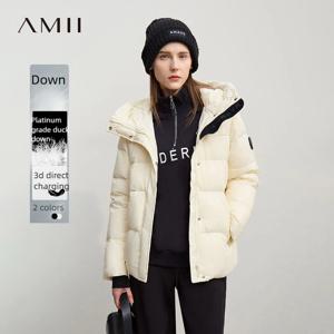 Amii 다운 코트 2026 겨울 신작 후드 터틀넥 여성용 다운 재킷 루즈한 따뜻한 방풍 중간 및 긴 두꺼운 재킷 12524133