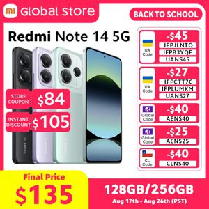 샤오미 레드미 노트 14 5G 스마트폰 글로벌 버전 NFC 6GB / 8GB 램 45W 터보 충전 MTK 디멘시티 7025-울트라 108MP 카메라