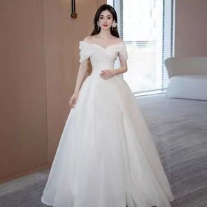 프렌치 라이트 웨딩드레스 신부 2026 신상 원숄더 새틴 메인 원단 큰 사이즈 심플 야외 원단 웰컴 원단 여행 사진