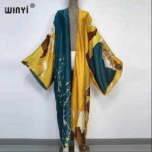 WINYI 캣워크 키모노 여성 프린트 버블 2026 코트 롱 슬리브 카디건 아바야 두바이 럭셔리 비치웨어 커버업 보헤미안 드레스 카프탄