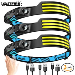 1~5팩 헤드램프 USB 충전식 LED 센서 손전등 XPE+COB 토치 캠핑 방수 헤드라이트 낚시 랜턴