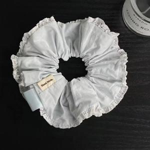 여성 우아한 소프트 라이트 블루 솔리드 헤어 스크런치 한국 스타일 미니멀리스트 다용도 귀여운 스카프 헤어 타이 데일리 포니테일 스타일링용