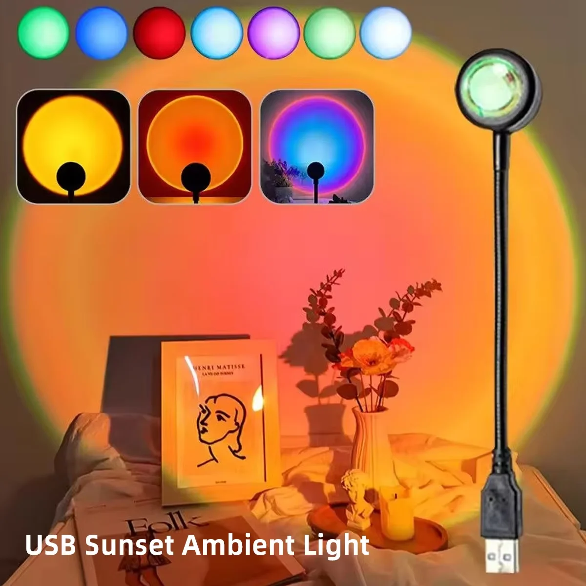 선셋 프로젝터 LED 램프 |   아르데코 스타일 금속 및 크리스탈 USB 전원 에너지 효율적인 침실 장식