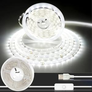 1/2/3/5/10M 백색 LED 조명 스트립, 5V 실내용 LED 스트립 조명, 쿨 화이트 바이컬러, 스위치 버튼 장착, 설치 용이