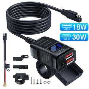 USB 오토바이 충전기 PD+QC3.0 방수 고속 충전기 소켓 어댑터 핸들바 장착 브래킷 충전기 12V/24V 오토바이