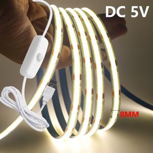 0.5m/1m/2m/3m/5m COB LED 스트립(1.5M ON/OFF 스위치 포함) 5V USB LED 라이트 스트립 320LED/m 방용 유연한 리본 접착 테이프
