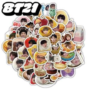60매 BT21 푸드 헤드 스티커, 휴대폰 케이스, 저널, 노트북 및 책상용 창의적인 장식 데칼, DIY 상품