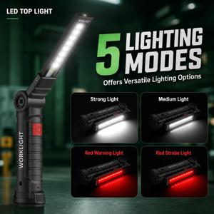 충전식 LED COB 작업등 USB 자기 검사 토치(후크 포함) 자동차 수리 캠핑용 디밍이 가능한 손전등 18650