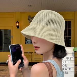 여름 여성용 펀칭 니트 버킷햇 부드럽고 통기성 좋은 자외선 차단 어부 모자 휴가, 해변, 스트리트, 일상복에 적합
