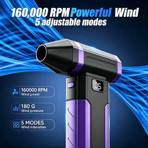160000RPM 고출력 터빈 먼지 제거 팬, 오래 지속되는 터보 팬 X8 휴대용 충전식 먼지 청소 팬, 애완동물 헤어 드라이어