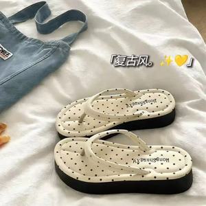 패션 폴카 도트 플랫폼 플립플랍 논슬립 통기성 좋은 쪼리 샌들 두꺼운 밑창 비치 슬리퍼 여름용