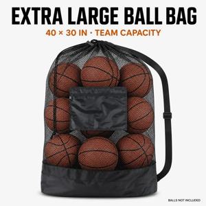 특대형 메쉬 볼 가방 40x30인치, 앞주머니와 어깨끈 포함, 농구공 10개, 축구공 12개 수납 가능, 코치용