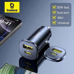 베이스어스 30W 차량용 충전기 듀얼 포트 USB 타입-C 고속 충전 PD QC FCP AFC 태블릿 아이폰 16 15 삼성 S24 S25 샤오미 화웨이용
